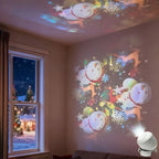 Christmas pattern with snowmen projected beside a window