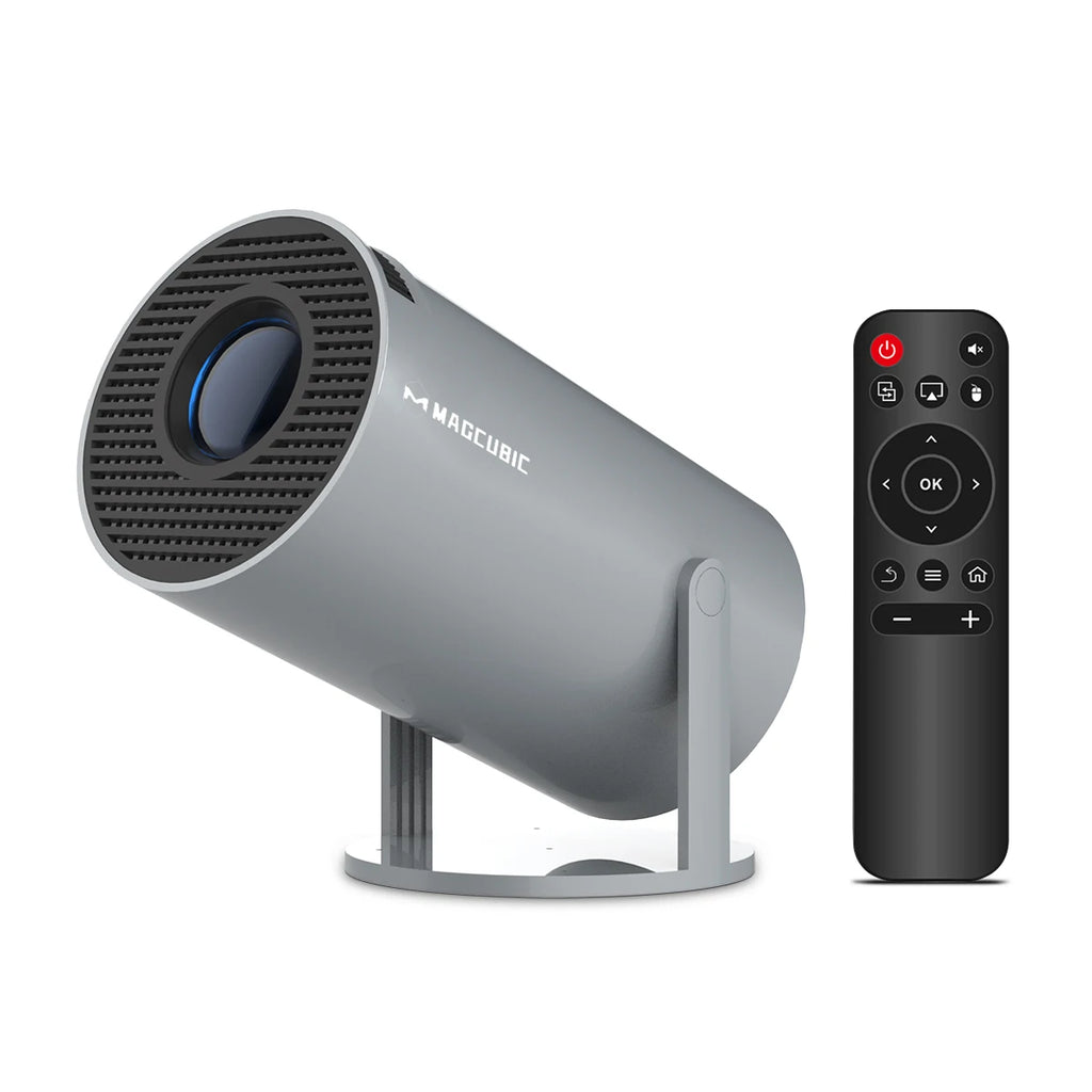 HY300 Pro projector in grey with remote control