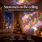 Snowmen on the ceiling. Rotating Christmas projection light: slow rotation, USB powered, dimmable