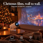 Christmas films, wall to wall. Magcubic HY300 Pro projector in white: HD 720p picture, Android 14, Wi-Fi 6